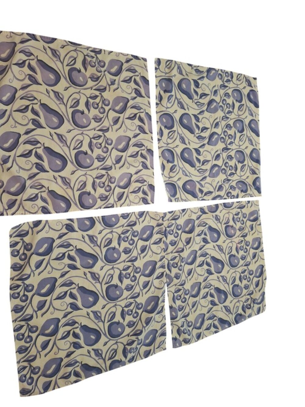 Vintage Fruit Print Napkins Set 4 Cottagecore Farmhouse Blue White Linen